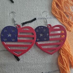 Patriotic Heart Earrings - Red and Blue